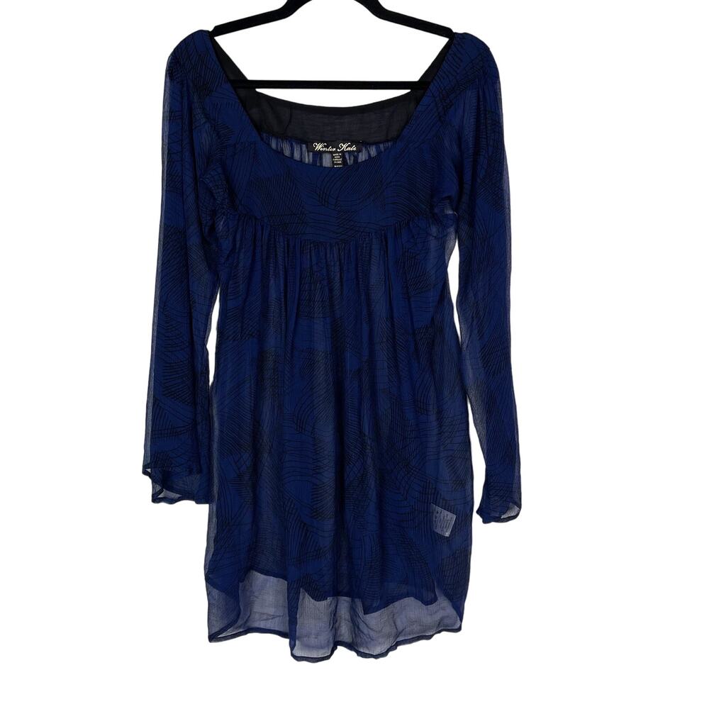 Winter Kate Small Blue Black Grace Vintage Silk Sheer Leaf Long Sleeve Blouse